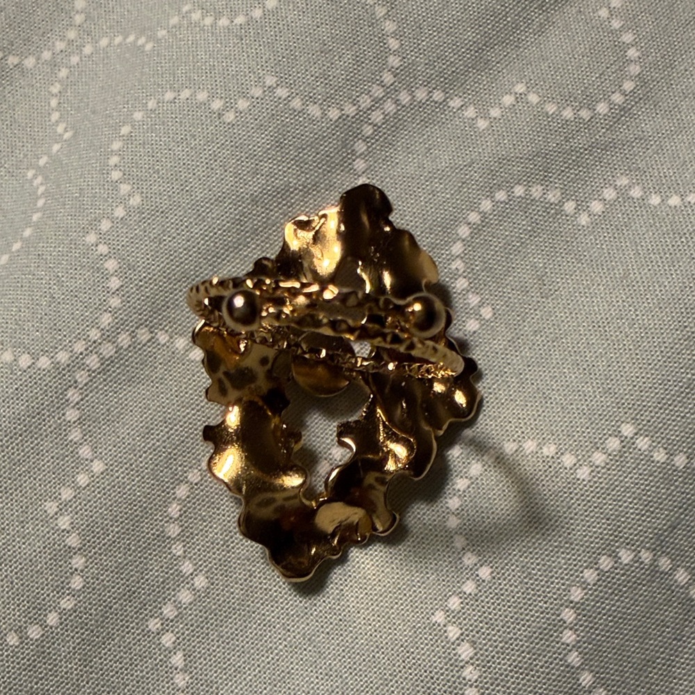 Gold Statement Ring With Green Stone - image 3